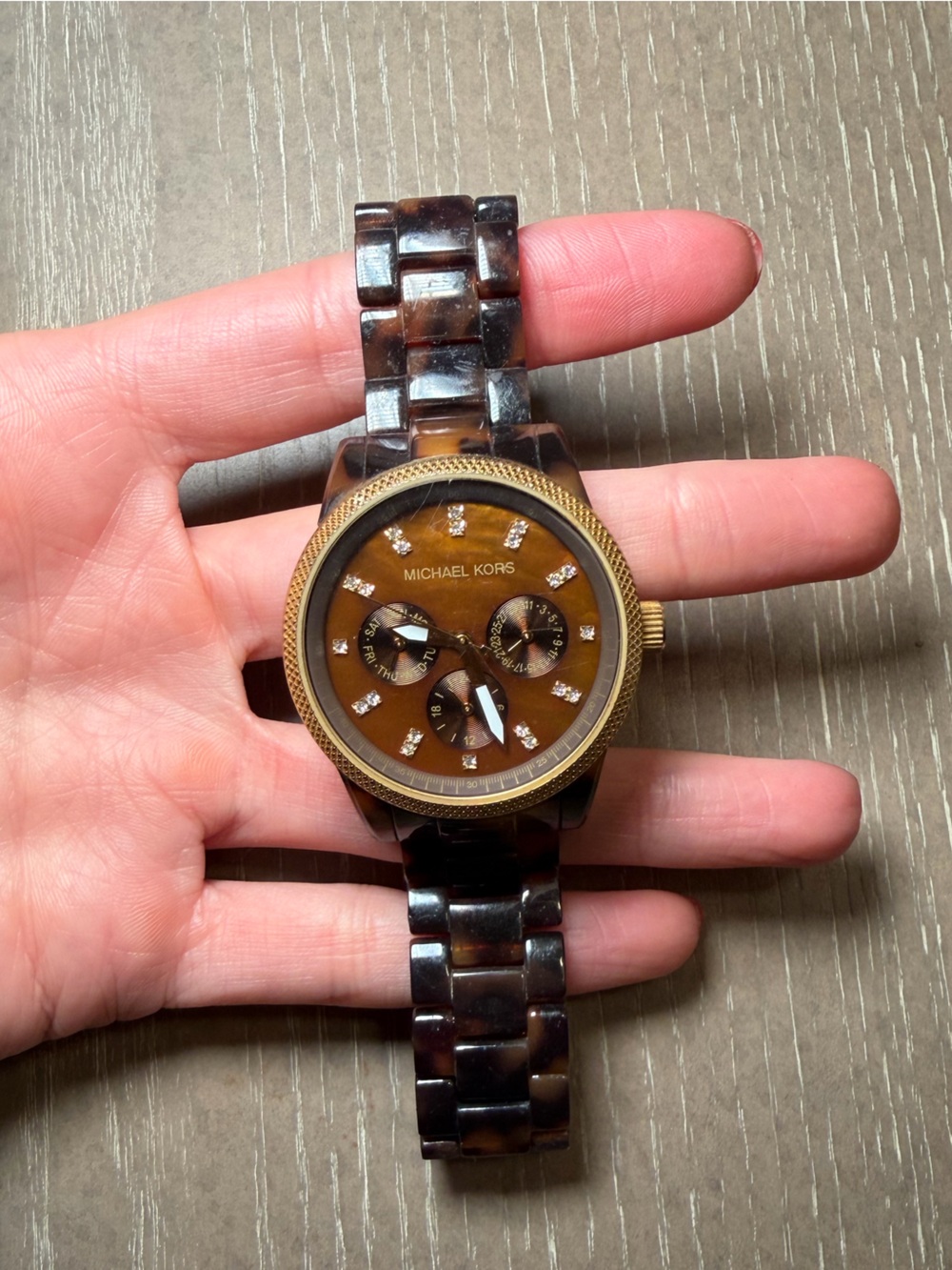 Michael Kors Gold and Brown Tortoiseshell Chronograph Watch